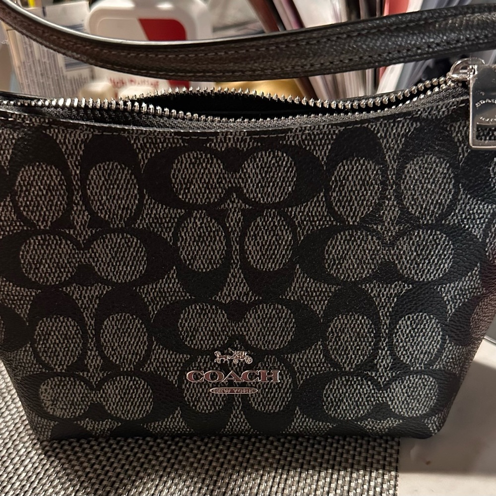 Coach Black and Gray Crossbody Bag with Signature Monogram